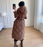 Luxury Women's Sleeveless down Vest Winter Warm Hooded Zipper Long Jacket with Belt Fashion Outerwear