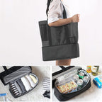 Portable Double Layer Mesh Sport Duffel Beach Picnic Shoulder Storage Bag Handbag(Black)