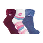 Ladies 3 Pair Multipack Fluffy Fleece Slipper Bed Socks with Non Slip Grips