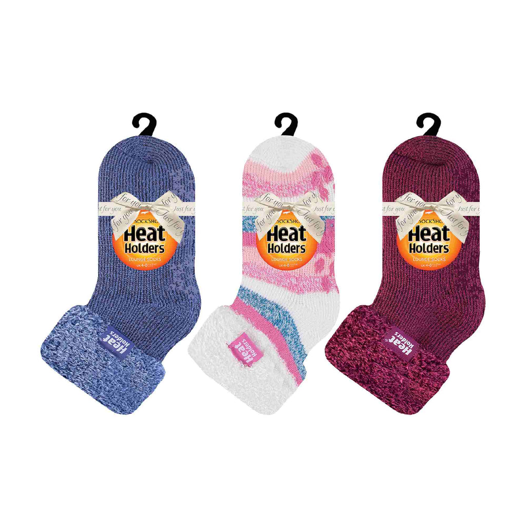 Ladies 3 Pair Multipack Fluffy Fleece Slipper Bed Socks with Non Slip Grips