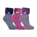 Ladies 3 Pair Multipack Fluffy Fleece Slipper Bed Socks with Non Slip Grips