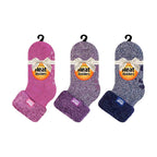 Ladies 3 Pair Multipack Fluffy Fleece Slipper Bed Socks with Non Slip Grips