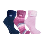 Ladies 3 Pair Multipack Fluffy Fleece Slipper Bed Socks with Non Slip Grips
