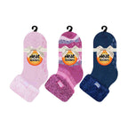Ladies 3 Pair Multipack Fluffy Fleece Slipper Bed Socks with Non Slip Grips