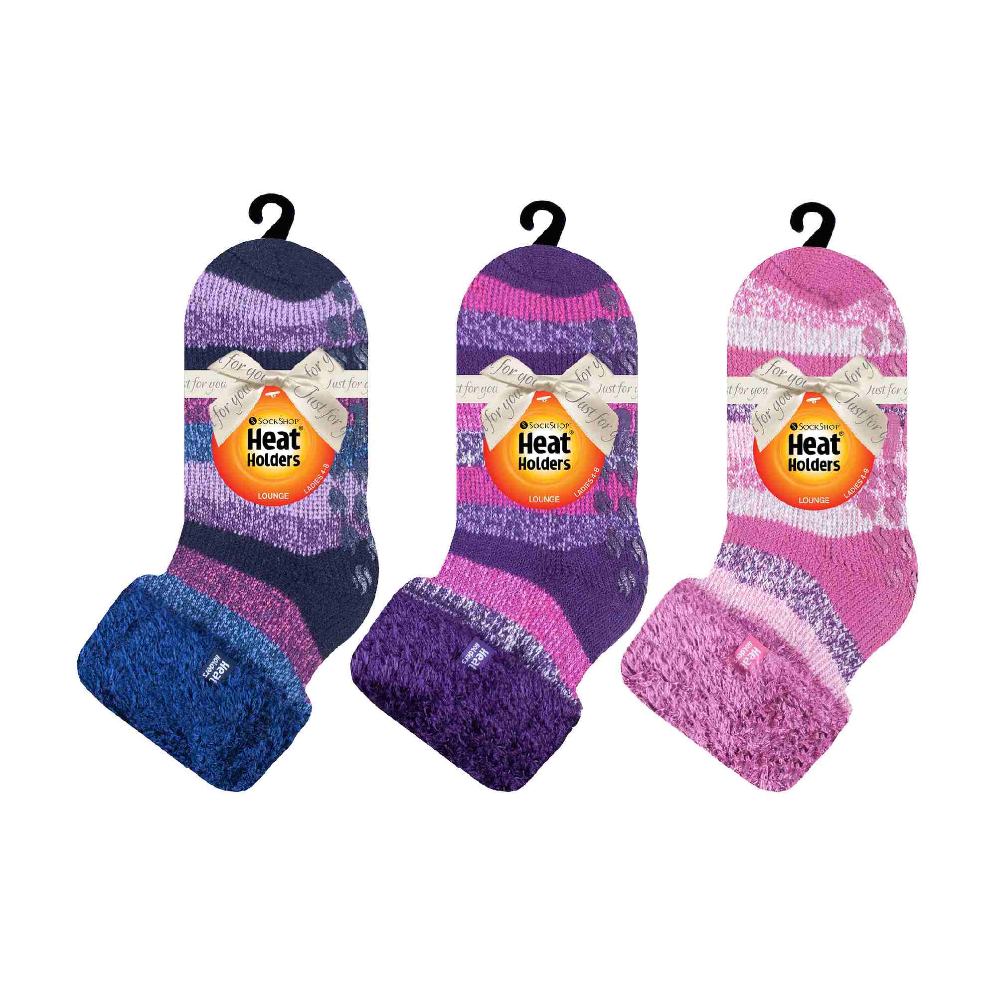Ladies 3 Pair Multipack Fluffy Fleece Slipper Bed Socks with Non Slip Grips