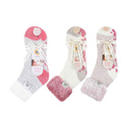 Ladies 3 Pair Multipack Fluffy Fleece Slipper Bed Socks with Non Slip Grips