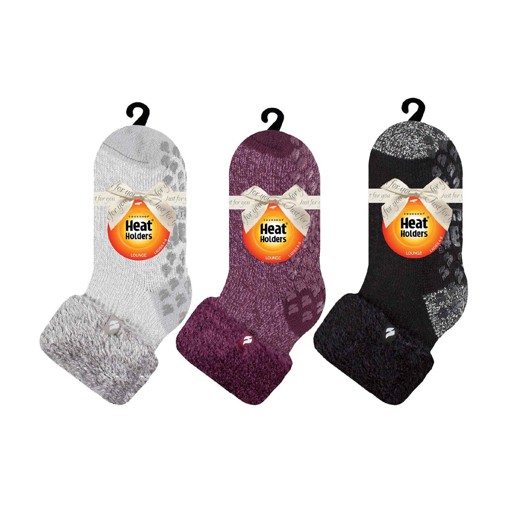Ladies 3 Pair Multipack Fluffy Fleece Slipper Bed Socks with Non Slip Grips