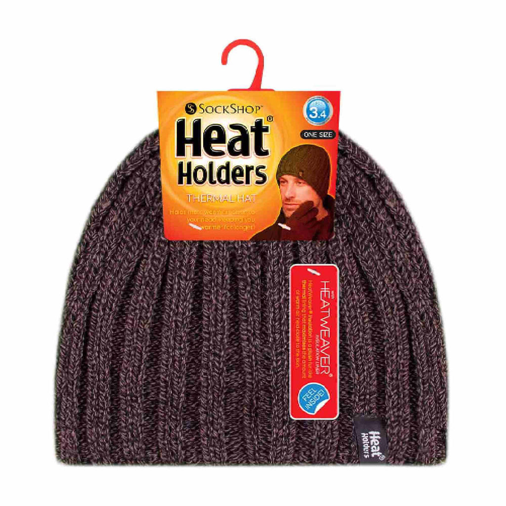Mens 3.4 TOG Soft Fleece Lined Ribbed Knitted Thermal Winter Hat