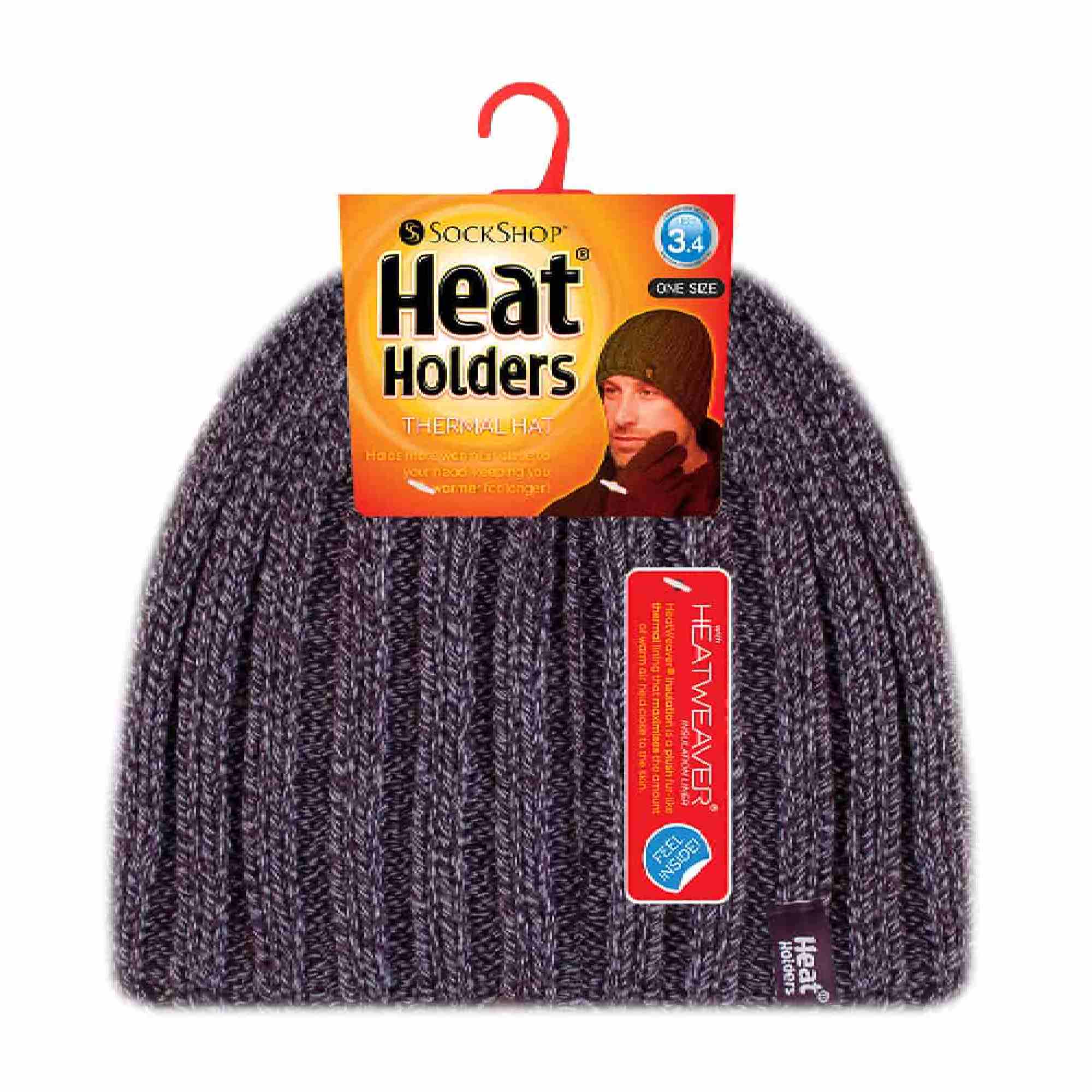 Mens 3.4 TOG Soft Fleece Lined Ribbed Knitted Thermal Winter Hat