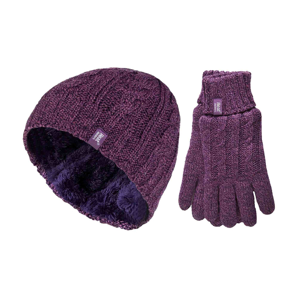Ladies Fleece Lined Thermal Hat & Gloves Set for Winter
