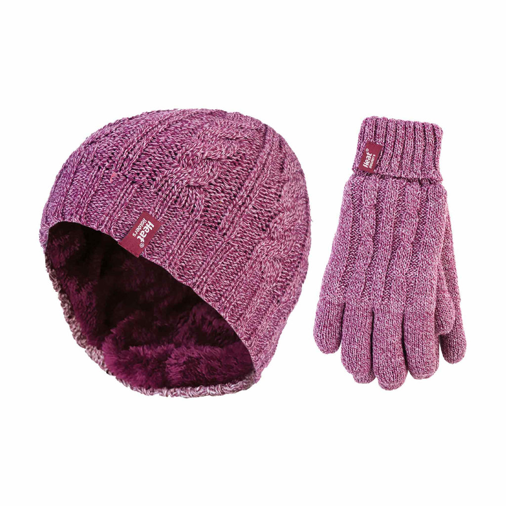 Ladies Fleece Lined Thermal Hat & Gloves Set for Winter