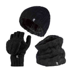 Ladies Fleece Lined Thermal Winter Hat, Neck Warmer & Converter Gloves Set