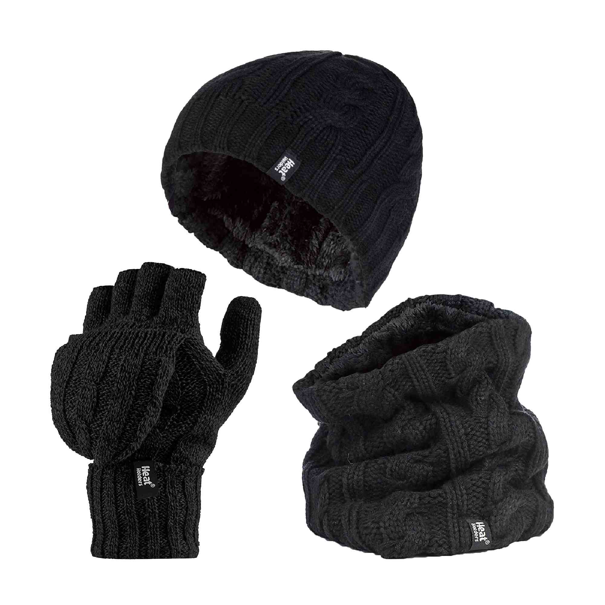 Ladies Fleece Lined Thermal Winter Hat, Neck Warmer & Converter Gloves Set