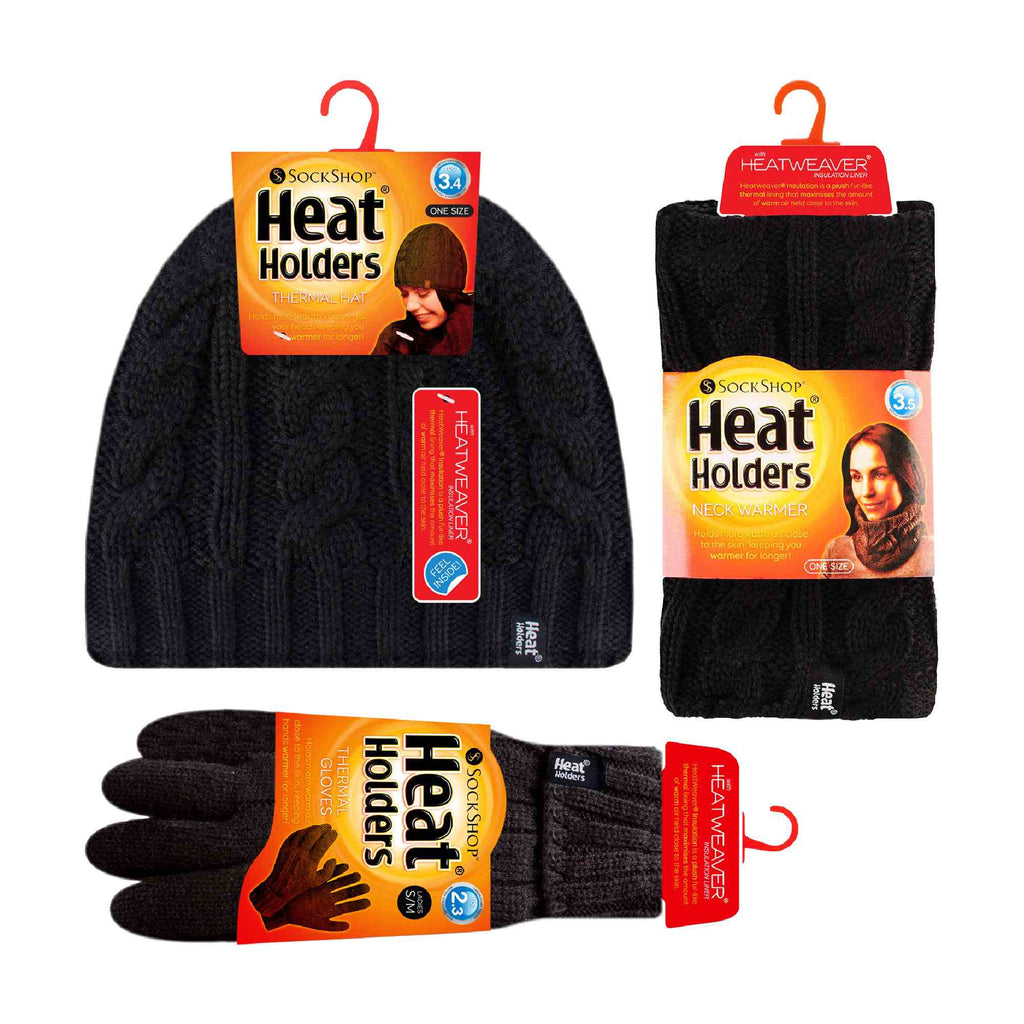 Ladies Fleece Lined Thermal Winter Hat, Neck Warmer & Converter Gloves Set