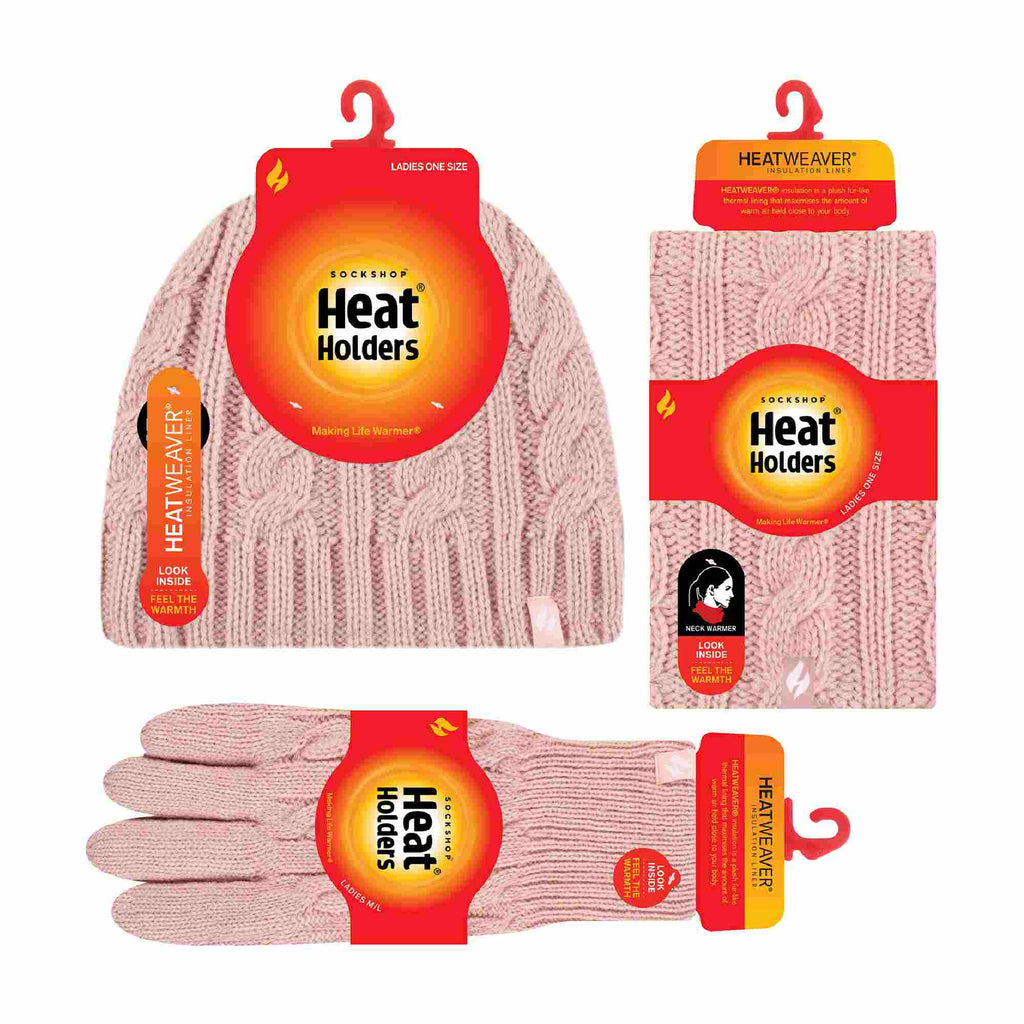 Ladies Fleece Lined Thermal Winter Hat, Neck Warmer & Converter Gloves Set