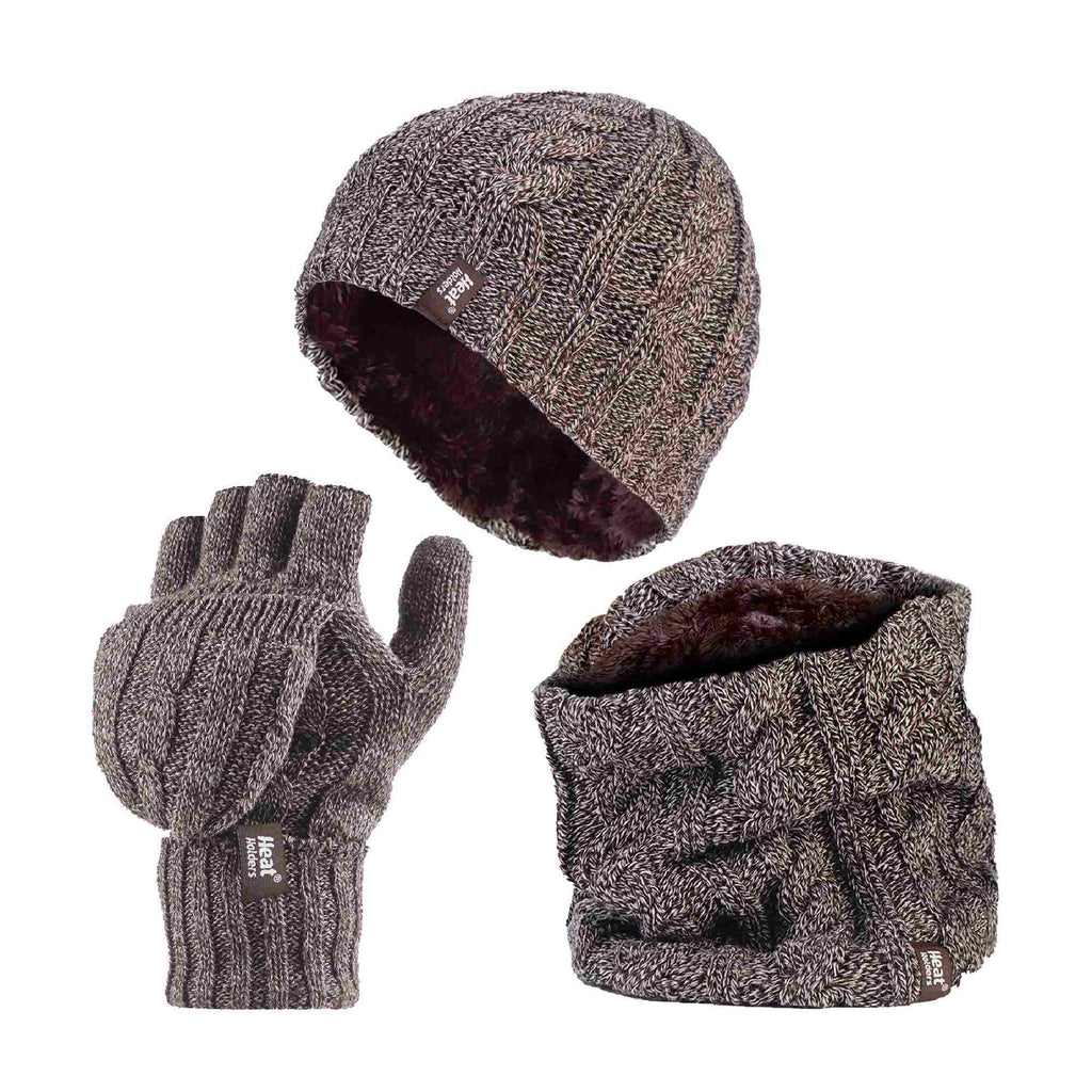 Ladies Fleece Lined Thermal Winter Hat, Neck Warmer & Converter Gloves Set