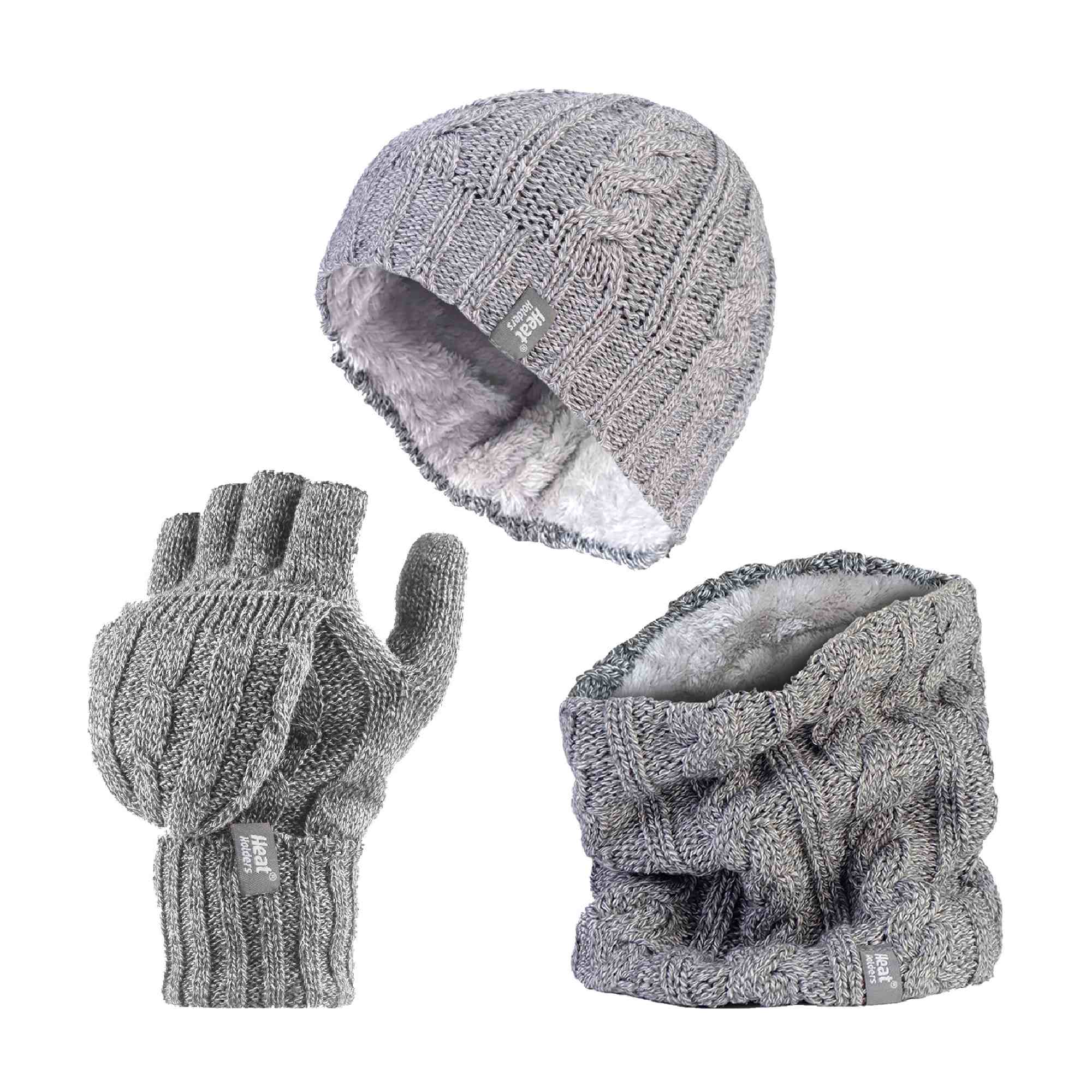Ladies Fleece Lined Thermal Winter Hat, Neck Warmer & Converter Gloves Set