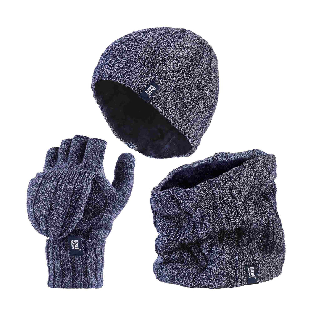 Ladies Fleece Lined Thermal Winter Hat, Neck Warmer & Converter Gloves Set