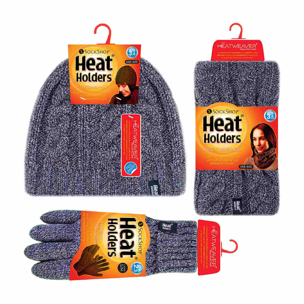 Ladies Fleece Lined Thermal Winter Hat, Neck Warmer & Converter Gloves Set