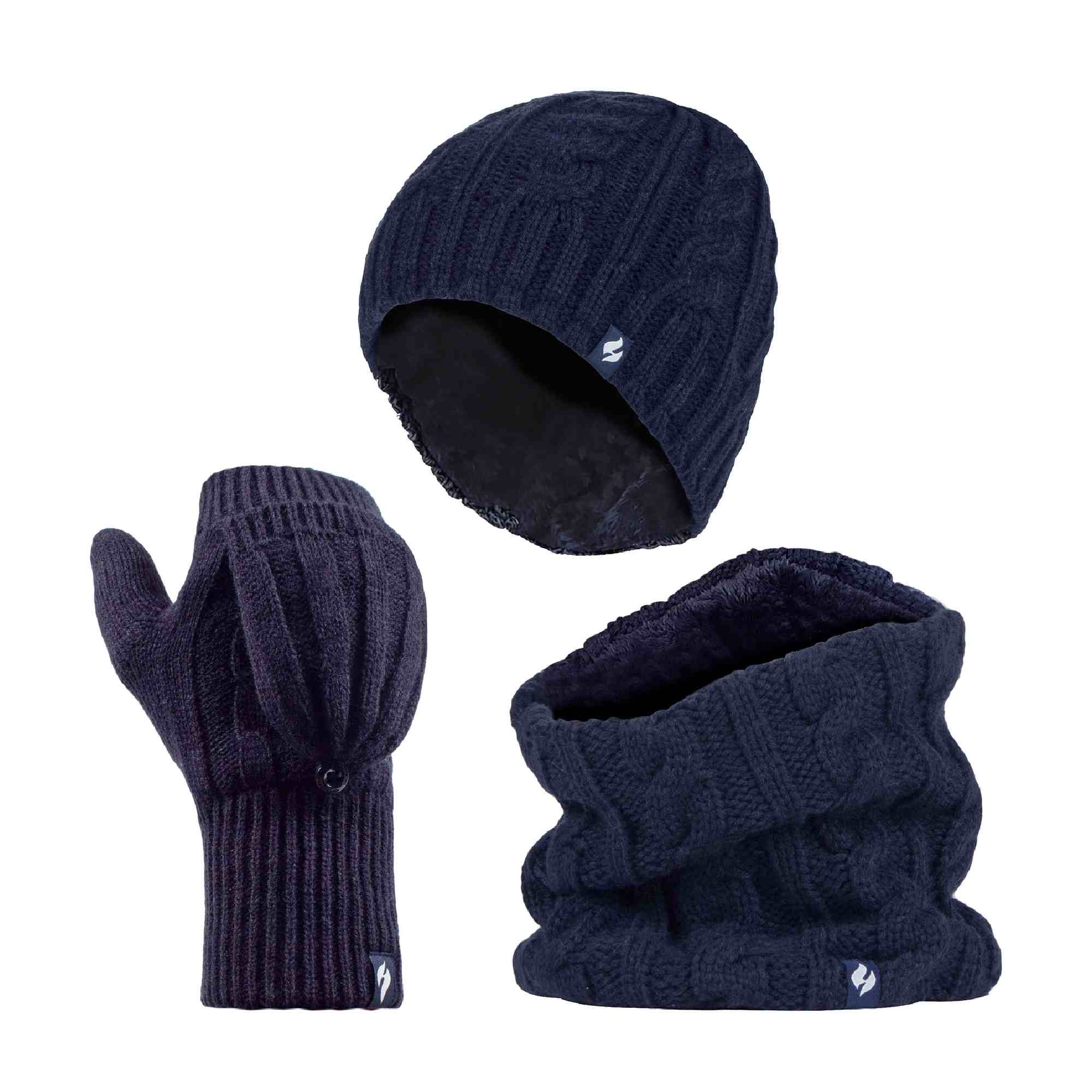 Ladies Fleece Lined Thermal Winter Hat, Neck Warmer & Converter Gloves Set