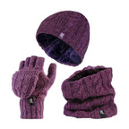 Ladies Fleece Lined Thermal Winter Hat, Neck Warmer & Converter Gloves Set