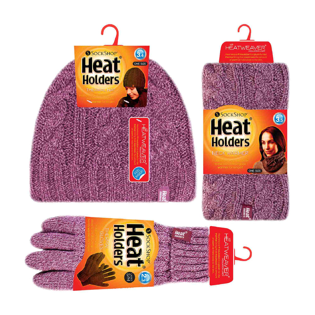 Ladies Fleece Lined Thermal Winter Hat, Neck Warmer & Converter Gloves Set