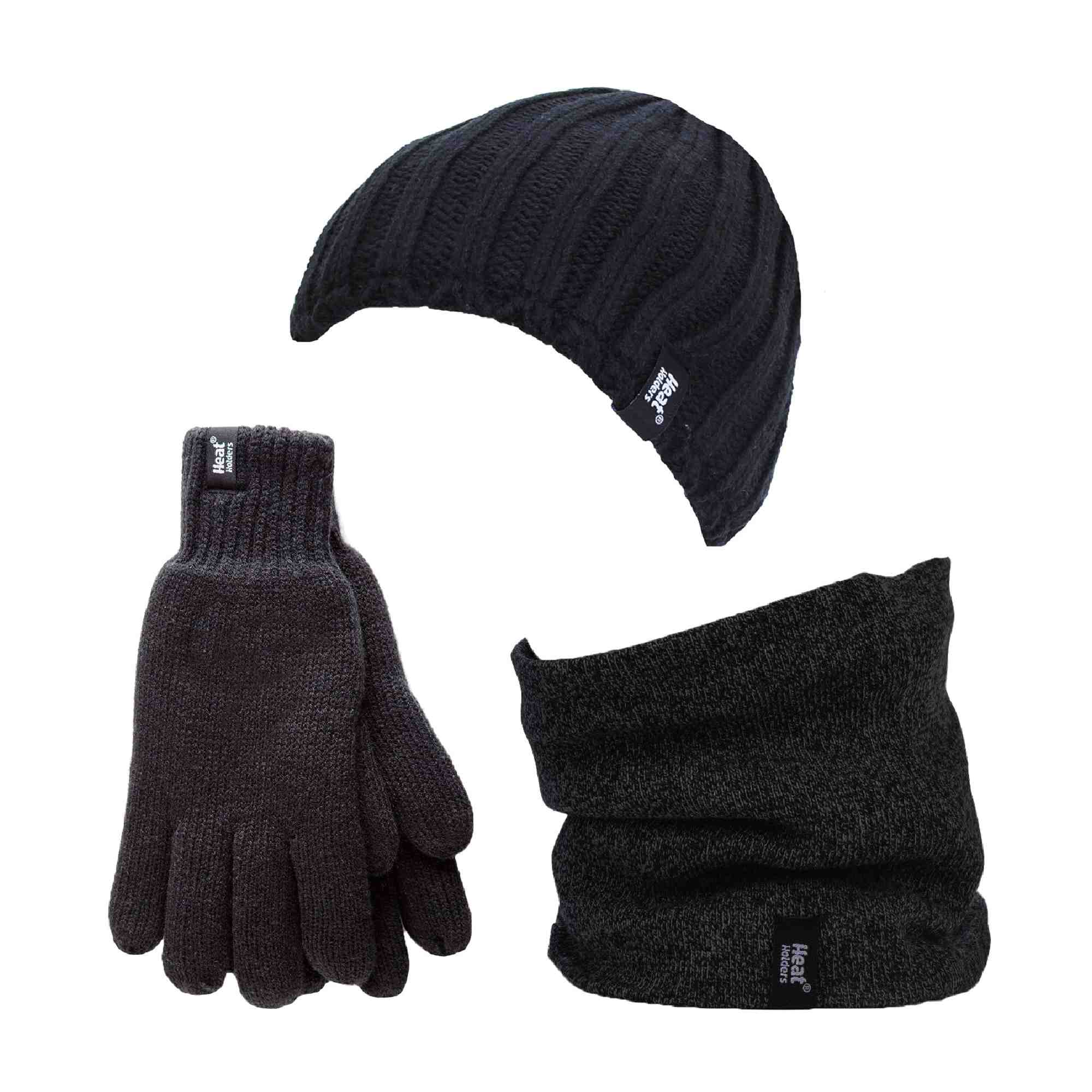Mens Fleece Lined Thermal Hat & Gloves Set for Winter