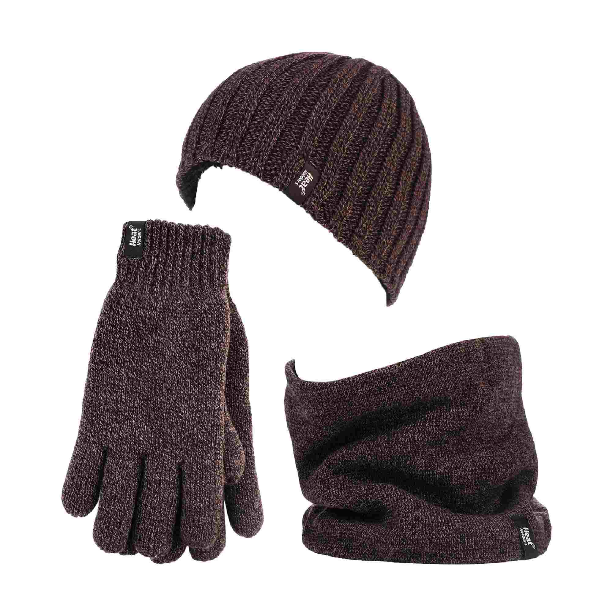 Mens Fleece Lined Thermal Hat & Gloves Set for Winter