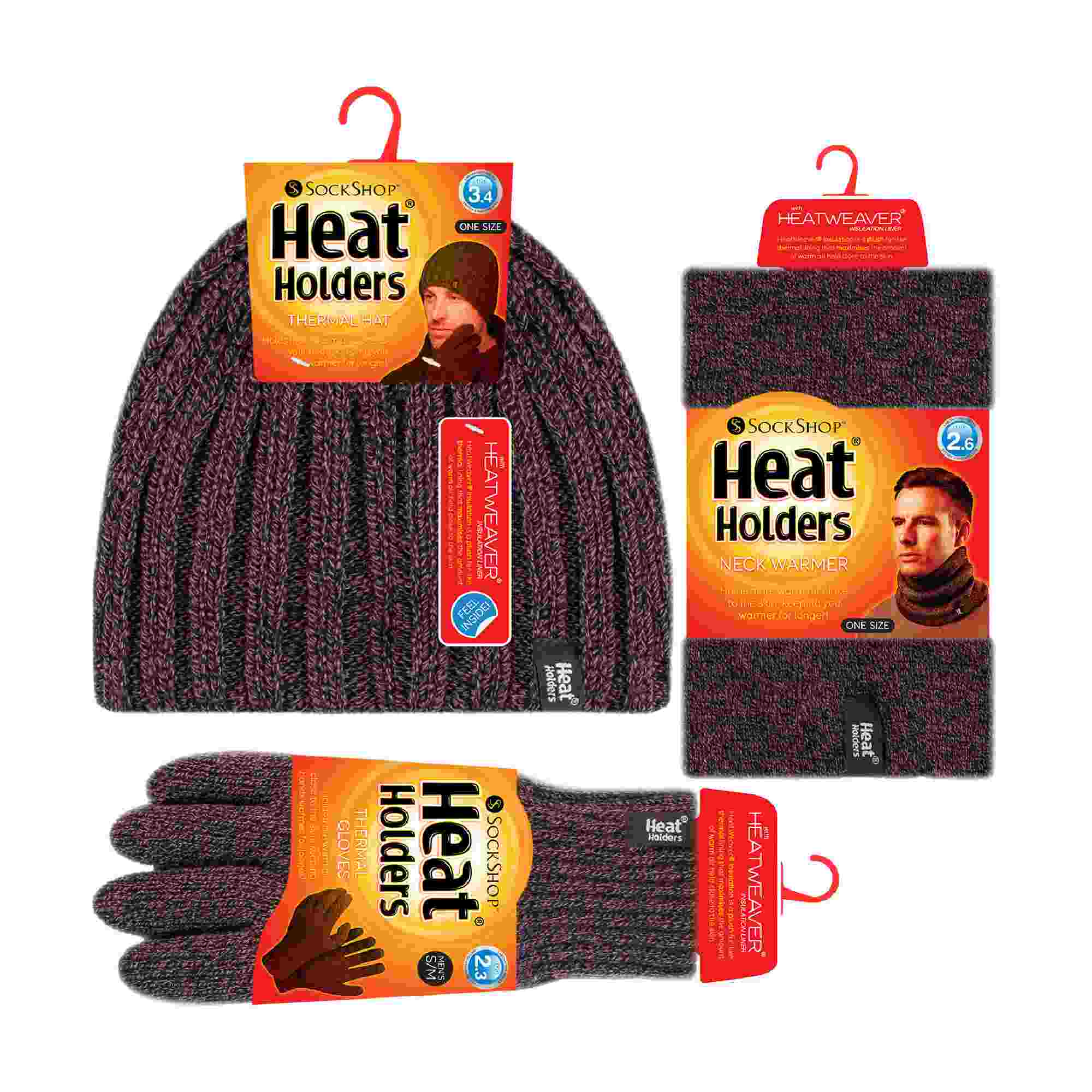 Mens Fleece Lined Thermal Hat & Gloves Set for Winter