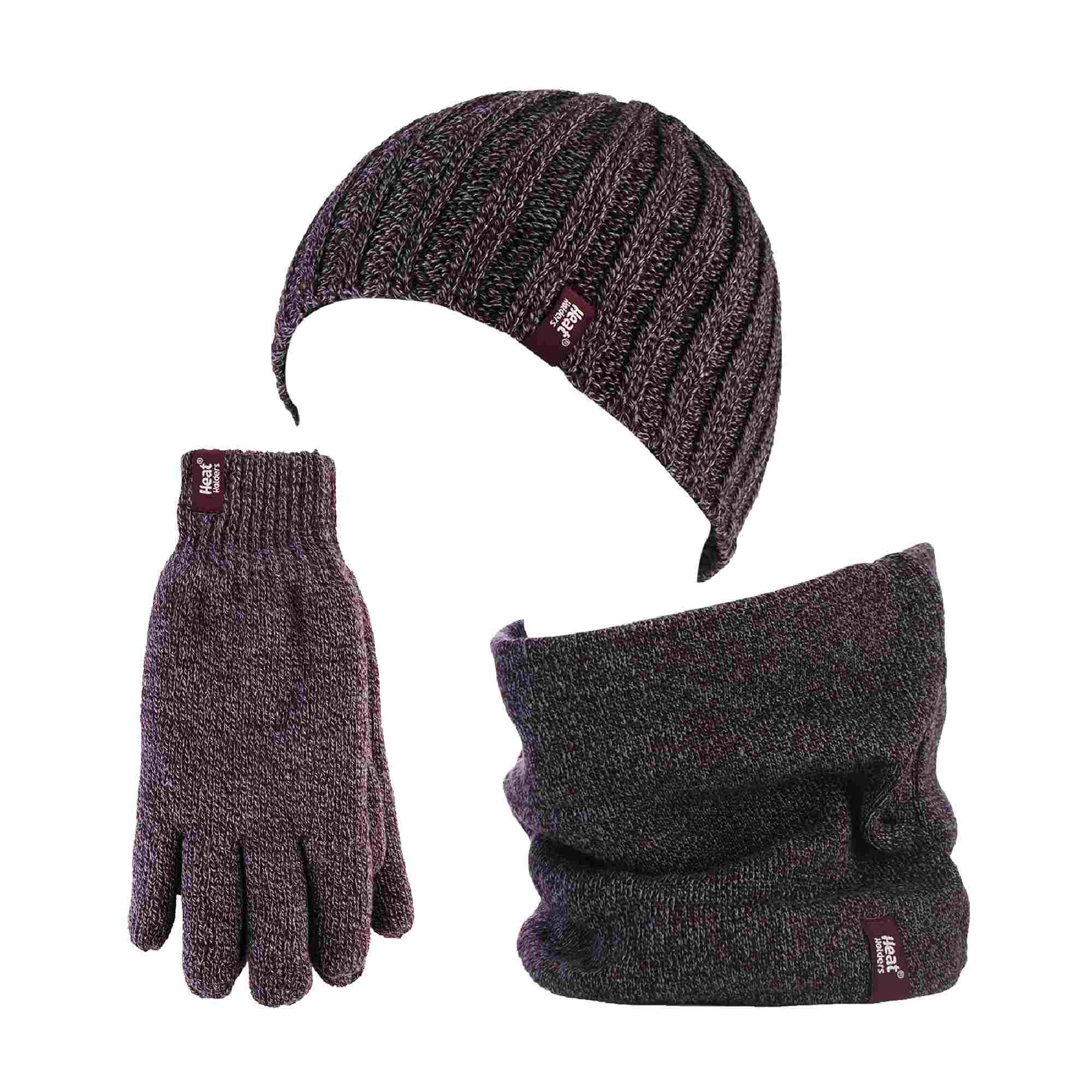 Mens Fleece Lined Thermal Hat & Gloves Set for Winter