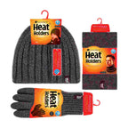 Mens Fleece Lined Thermal Hat & Gloves Set for Winter