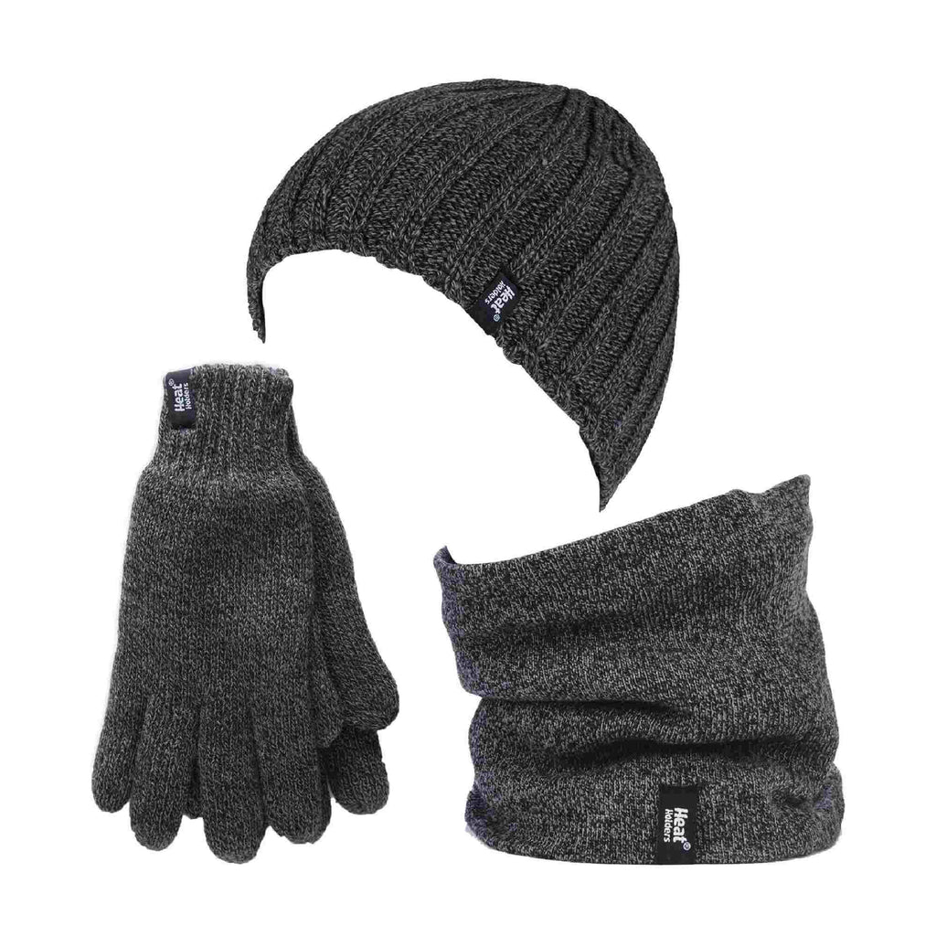 Mens Fleece Lined Thermal Hat & Gloves Set for Winter