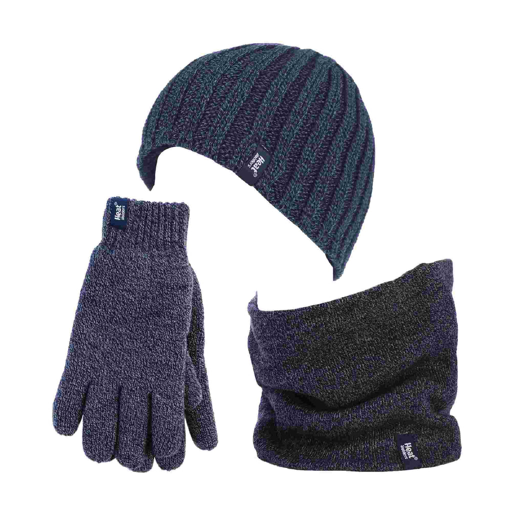 Mens Fleece Lined Thermal Hat & Gloves Set for Winter