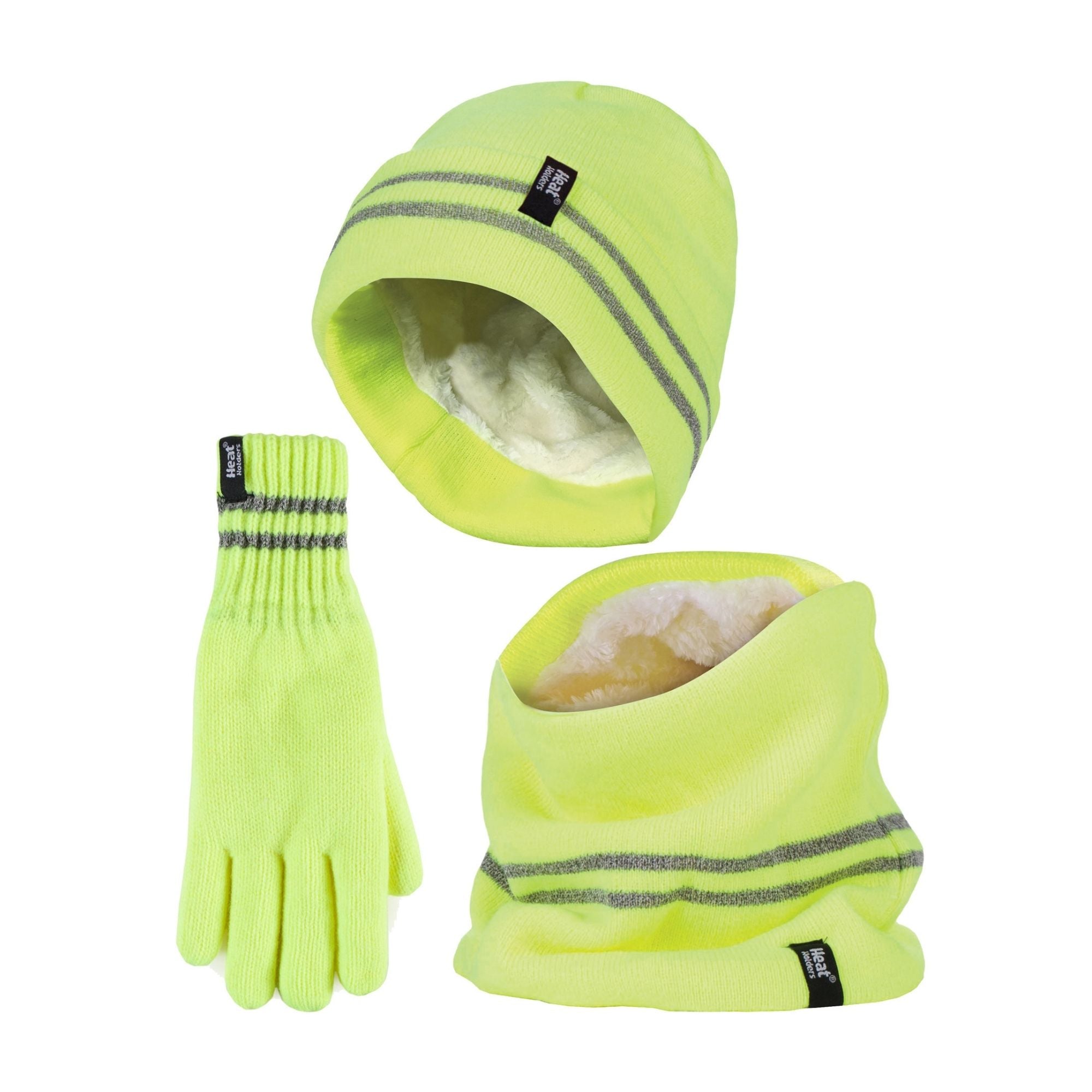 Mens Reflective Cold Weather Workwear Set: Hat, Neck Warmer & Gloves
