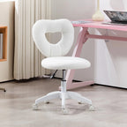 HOMCOM Armless Heart Computer Desk Chair, Teddy Fleece Swivel Office Chair, Makeup Vanity Chair with Height Adjustable, Wheels, for Home Study Bedroom, White