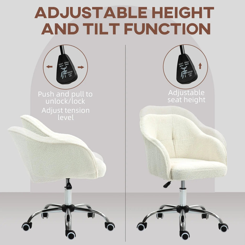 HOMCOM Teddy Fleece Swivel Office Chair - Cream
