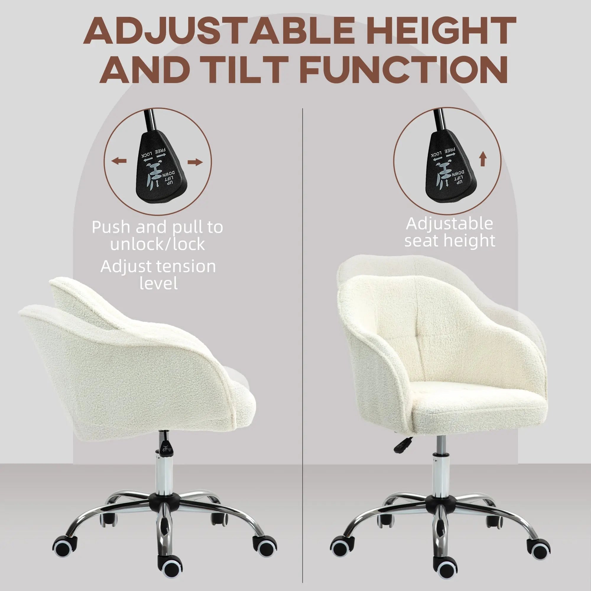 HOMCOM Teddy Fleece Swivel Office Chair - Cream