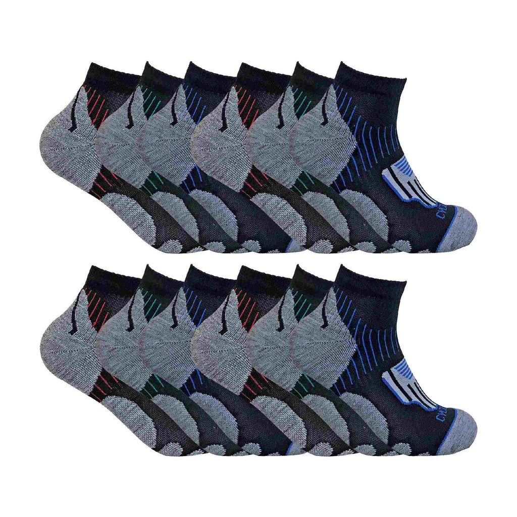 12 Pair Mens Black Low Cut Cycling Socks for Running, Gym & Sport