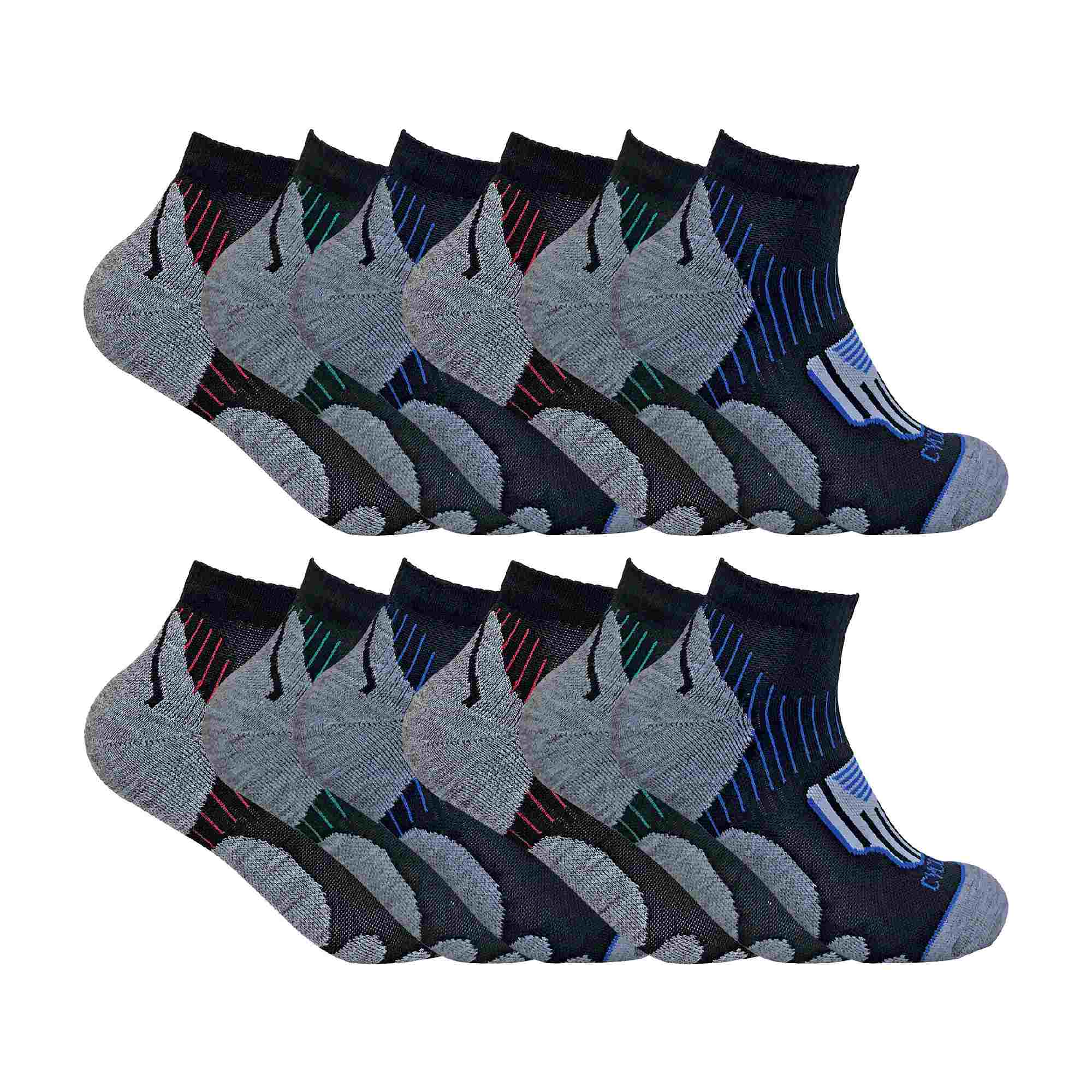 12 Pair Mens Black Low Cut Cycling Socks for Running, Gym & Sport