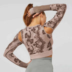Summer Long Sleeve Crop Top Women Fitness Gym Yoga Sports Camouflage Seamless Breathable Yoga Top