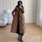 Luxury Women's Sleeveless down Vest Winter Warm Hooded Zipper Long Jacket with Belt Fashion Outerwear