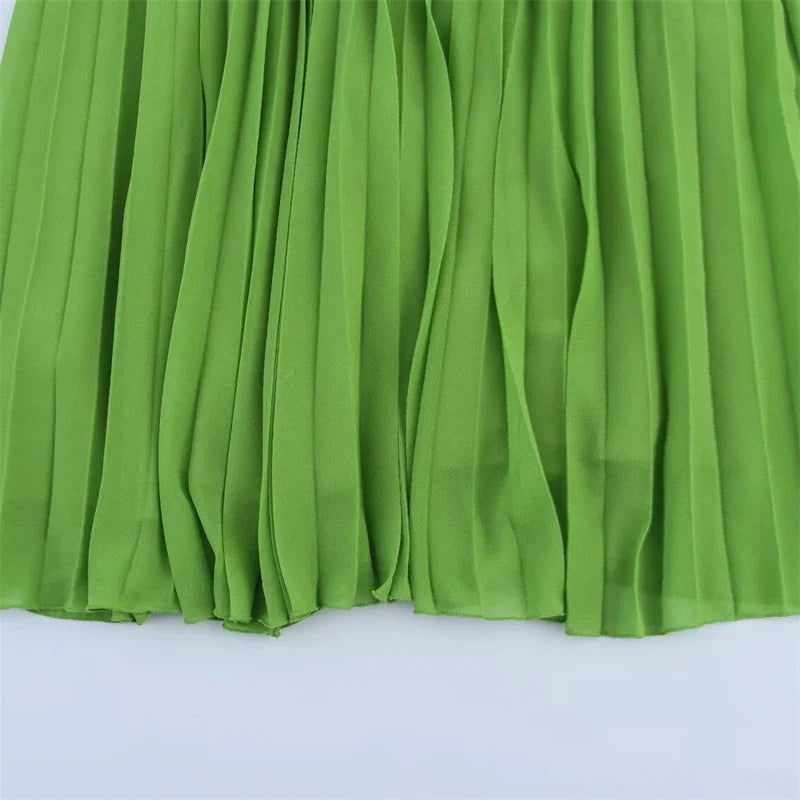 Oblique Shoulder Midi Dress - Elegant A-Line Pleated Dress for Women