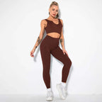 Seamless Sexy 2 Piece Active Wear Set - Women's U V Neck Gym Leggings & Top for Yoga & Fitness