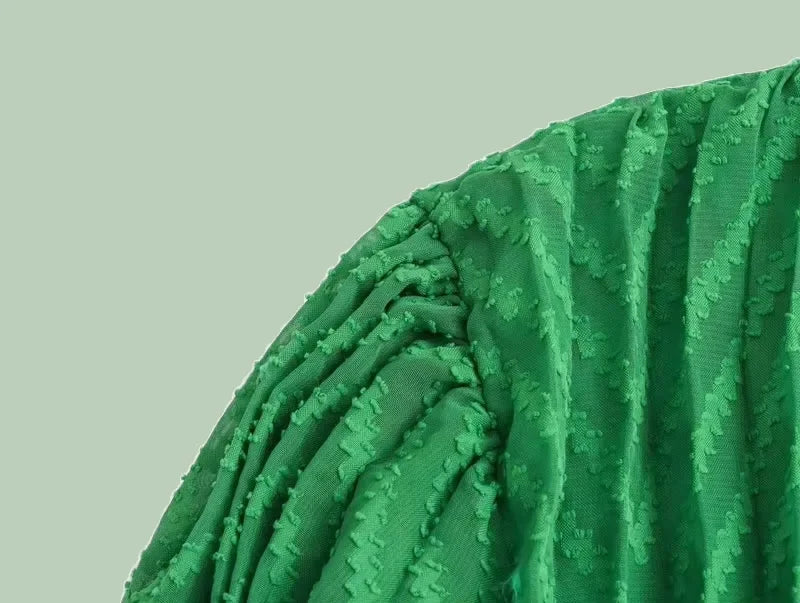 Crocheted Pleated Maxi Dress - Elegant Long Sleeve O-Neck Dress for Women