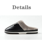 Men's Big Size Winter Slippers Home PU Leather Shoes for Men Indoor Waterproof Fur Cotton Male Bedroom Slipper Flat Houseshoes