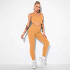 Seamless Sexy 2 Piece Active Wear Set - Women's U V Neck Gym Leggings & Top for Yoga & Fitness