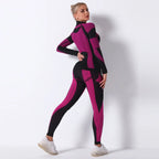 Breathable Yoga Workout Long Sleeve Shirt Leggings Set Gym Sports Fitness Striped Pants Suit For Women