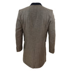 Men's 3/4 Long Overcoat Jacket Herringbone Tweed Coat Peaky Blinders