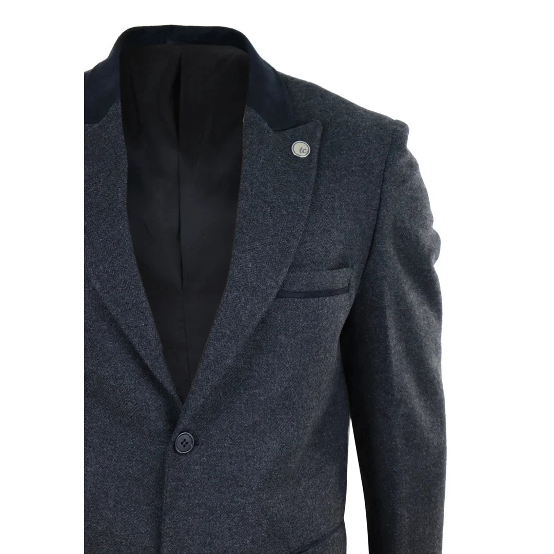 Men's 3/4 Long Overcoat Jacket Herringbone Tweed Coat Peaky Blinders