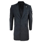 Men's 3/4 Long Overcoat Jacket Herringbone Tweed Coat Peaky Blinders